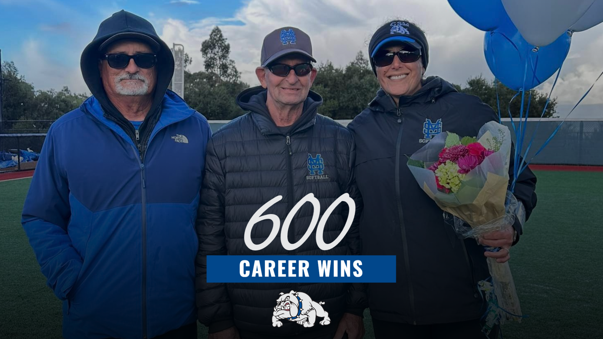 CSM head coach Nicole Quigley-Borg (right) following her 600th career win with assistant coaches Toby Garza and Dale Bassmann.